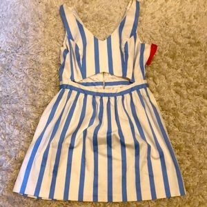 Blue and white striped dress